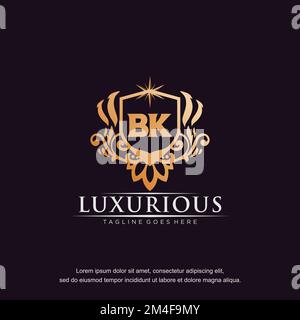 BK lettre initiale luxe ornement or monogramme logo modèle vecteur. Illustration de Vecteur
