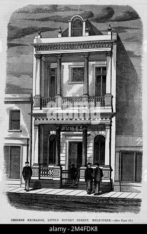 Chinese Exchange, Little Bourke Street, Melbourne en 1863. Banque D'Images