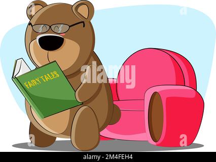 Les histoires de coucher ont décidé de lire l'ours en peluche mignon Illustration de Vecteur