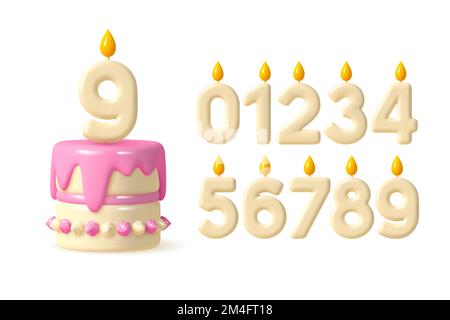 ensemble de 3d gâteaux d'anniversaire avec numéros de bougie. Illustration de Vecteur