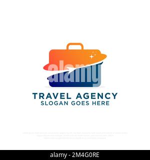 Image du logo de l'agence de voyage internationale, illustration vectorielle avec sac de voyage et modèle d'icône d'avion Illustration de Vecteur