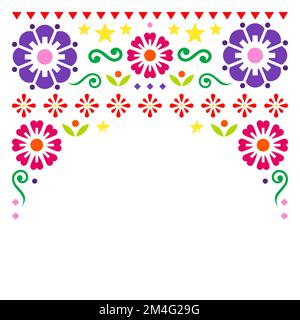 Carte de vœux vectorielle de style art populaire mexicain ou motif d'invitation, motif floral vibrant Illustration de Vecteur