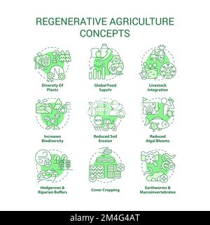 Ensemble d'icônes de concept vert pour l'agriculture régénératrice Illustration de Vecteur