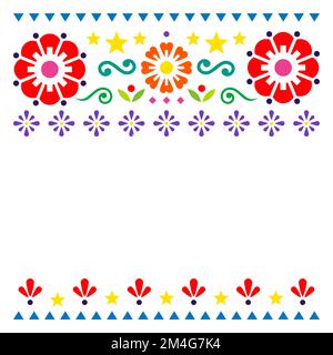 Motif de fleurs mexicaines, carte de vœux vectorielle rétro de style art populaire ou motif d'invitation Illustration de Vecteur