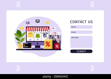 Contactez-nous modèle de formulaire pour le Web. Achats en ligne. Vendredi noir. Payez avec votre carte de crédit. Concept moderne et plat pour la conception de sites Web. Vente. Illustration vectorielle Illustration de Vecteur