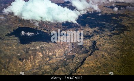 Éthiopie, 1970s, Haut plateau, vue aérienne des hauts plateaux, montagnes, Nuages, région d'Amhara, Afrique de l'est, Banque D'Images