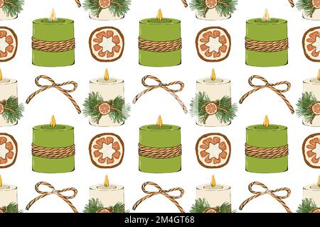 Motif de Noël sans coutures. Motif avec éléments de Noël sur fond blanc. Design pour l'emballage, le textile et la toile. Banque D'Images
