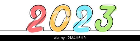 Tracé de ligne continu de 2023 ans. Arrière-plan de vacances à une ligne. Illustration vectorielle. Résumé contexte du nouvel an Illustration de Vecteur