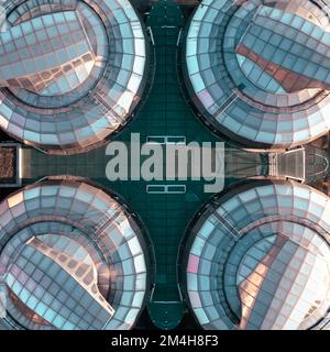 SHEFFIELD, ROYAUME-UNI - 7 DÉCEMBRE 2022. Vue aérienne directement au-dessus des toits des bâtiments de l'Union des étudiants de l'Université Sheffield Hallam, connus sous le nom de hubs Banque D'Images
