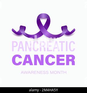 Bannière, carte, écriteau pour cancer du pancréas avec ruban violet réaliste Vector 3D sur fond violet. Gros plan sur le symbole du mois de sensibilisation au cancer du pancréas Illustration de Vecteur