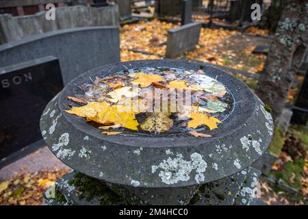 Automne ou automne avec des feuilles mortes sur les tombes du cimetière Hietaniemi, Helsinki, Finlande Banque D'Images