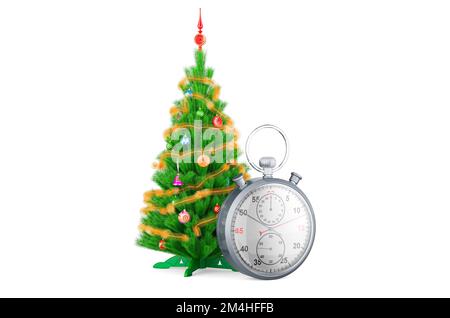 Arbre de Noël avec chronomètre, 3D rendu isolé sur fond blanc Banque D'Images