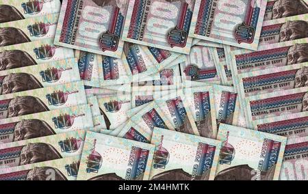 Billets de banque égyptiens en mosaïque de ventilateur d'argent. Égypte 100 notes du GEP. Résumé concept de banque, finance, économie conception décorative contexte 3D Banque D'Images