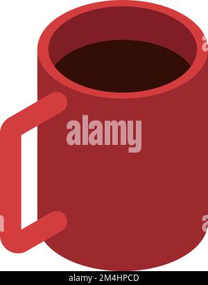Icône isométrique en forme de tasse en céramique rouge. Boisson chaude Illustration de Vecteur