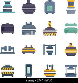 Les icônes des machines de forme de presse définissent un vecteur plat. Fabrication de formation. Équipement d'action isolé Illustration de Vecteur