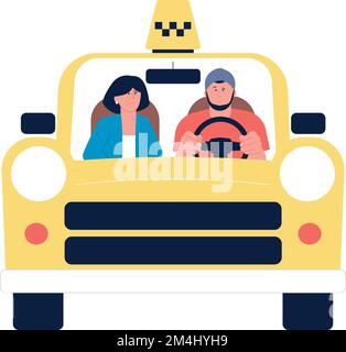 Homme en taxi avec passager. Vue avant du véhicule de transport Illustration de Vecteur