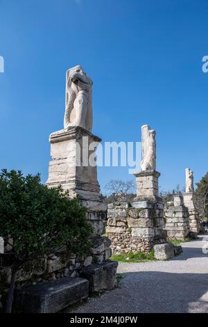 Colonnes à l'Odeion d'Agrippa, ruines de l'Agora grec d'Athènes, site d'excavation antique, Athènes, Attique, Grèce Banque D'Images