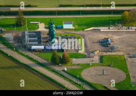 France, Moselle (57), Obergailbach, vue aérienne de la station de pompage à gaz GRTgaz située près de la frontière allemande Banque D'Images