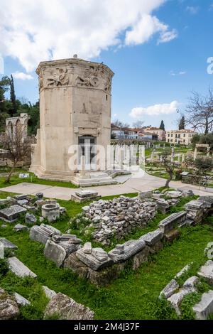 Tour des vents, ruines de l'agora romaine, vieille ville d'Athènes, Grèce Banque D'Images