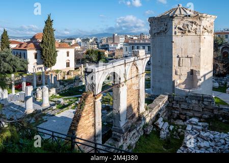 Tour des vents, ruines de l'agora romaine, vieille ville d'Athènes, Grèce Banque D'Images