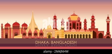 Coucher de soleil Skyline panorama de la ville de Dhaka, Bangladesh - illustration vectorielle Illustration de Vecteur