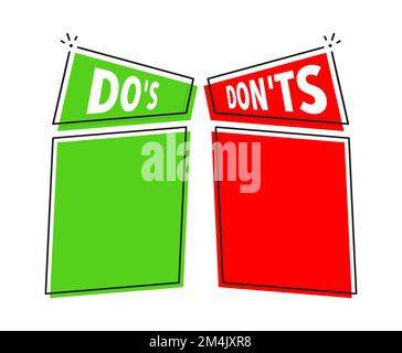Ne cochez pas et ne cochez pas le bon signe. Positif et négatif. Faites-le et ne le faites pas. Vrai ou faux. Illustration de Vecteur