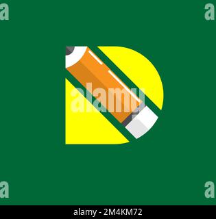 Un magnifique logo de lettre d crayon créatif sur fond vert Illustration de Vecteur