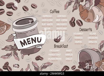 menu du café illustration vectorielle beige café et croissant café à emporter Illustration de Vecteur