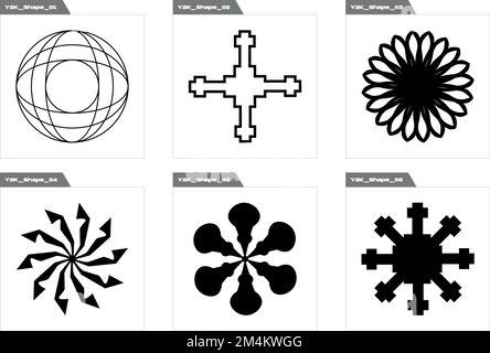 Ensemble de vecteurs de Y2K. Figures géométriques modernes et tendance. Icônes minimalistes plates. Illustration de Vecteur