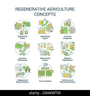 Ensemble d'icônes de concept d'agriculture régénérative Illustration de Vecteur