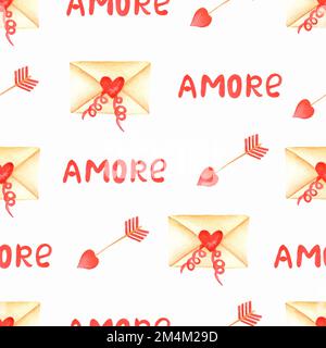 Aquarelle motifs de Saint-Valentin, papier à coeurs sans couture, papier album, coeur de Saint-Valentin, motifs d'amour.fond de printemps dessiné à la main avec flèche, ha Banque D'Images
