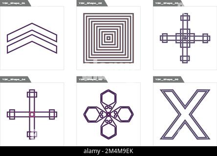 Ensemble de vecteurs de Y2K. Grande collection de symboles géométriques graphiques abstraits. Modèles de notes, d'affiches. Illustration de Vecteur