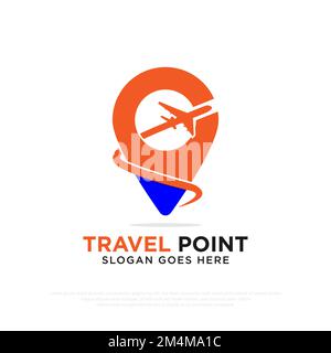 Logo agence Travel point avec modèle d'illustration de vecteur de forme de destination de plan et de pin Illustration de Vecteur