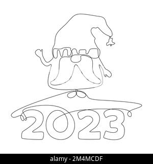 Une ligne continue de Gnome avec le numéro 2023. Concept de vecteur d'illustration à trait fin. Dessin de contour idées créatives. Illustration de Vecteur