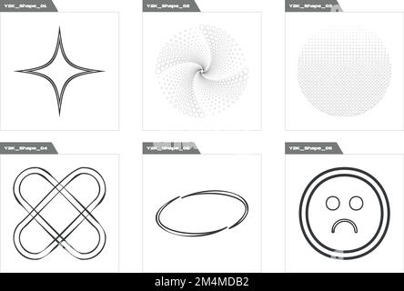 Ensemble de Y2K vecteurs de style d'objets. Formes d'étoile et de fleur de Brutalisme. Objets de style Y2K. Illustration de Vecteur