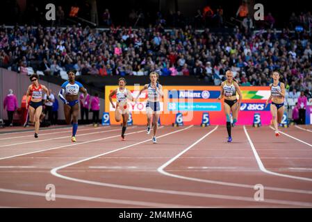 Sophie Hahn, Kadeena Cox, Lindy Ave, Olivia Breen, coureurs en compétition en T38 100m aux Championnats du monde d'athlétisme Para au London Stadium 2017 Banque D'Images