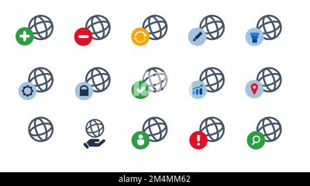 Globe Earth Icon Set collection symbole planète Internet interconnecté Illustration de Vecteur