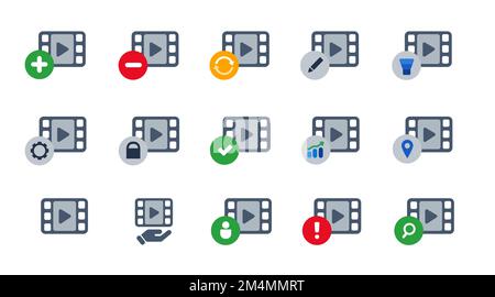 Collection de jeux d'icônes vidéo de film et illustration vectorielle de symbole en gris Illustration de Vecteur