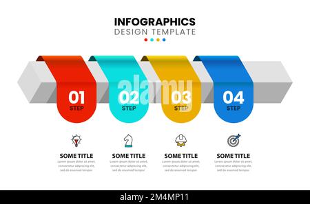 Modèle d'infographie avec icônes et 4 options ou étapes. Rubans. Peut être utilisé pour la mise en page de flux de travail, le diagramme, la bannière, la conception Web. Illustration vectorielle Illustration de Vecteur