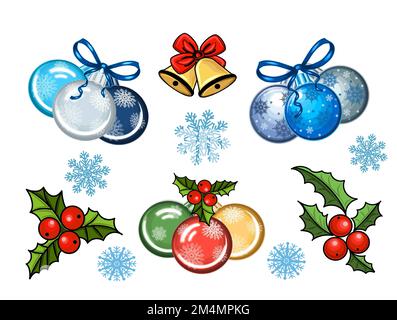 Vacances d'hiver clipart. Illustration JPEG pour les autocollants, création de motifs, papier peint, papier d'emballage, cartes postales. Banque D'Images