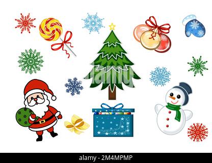 Vacances d'hiver clipart. Illustration JPEG pour autocollants, création de motifs, papier peint, papier d'emballage, cartes postales, modèle de conception. Banque D'Images