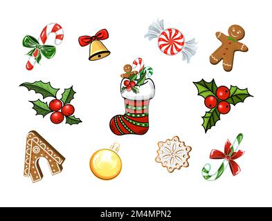 Vacances d'hiver clipart. Illustration JPEG pour autocollants, création de motifs, papier peint, papier d'emballage, cartes postales, modèle de conception. Banque D'Images