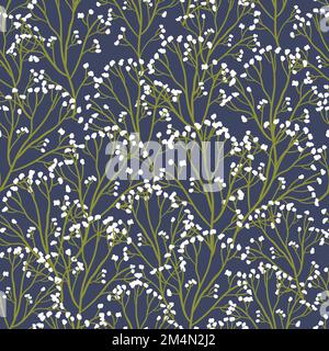 Motif fleuri simple sans couture avec fleurs séchées. Achillea blanc ou plante d'yarrow commun sur fond bleu. Texture florale pour le textile et la décoration murale Illustration de Vecteur