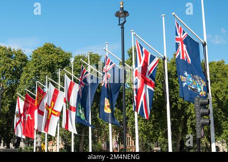 Londres- septembre 2022 : le Commonwealth des Nations ou les drapeaux du Commonwealth sont exposés sur la place du Parlement par les maisons britanniques du Parlement Banque D'Images