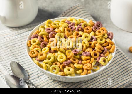 Fruits fruités faits maison céréales Loop avec lait entier Banque D'Images