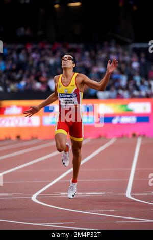 Joan Munar Martinez en compétition pour les T12 200m malvoyants aux Championnats du monde d'athlétisme Para, London Stadium, Royaume-Uni. Athlète espagnol para Banque D'Images