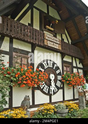 1st horloge à coucou la plus grande du monde, Schonach près de Triberg, Forêt Noire, Allemagne Banque D'Images