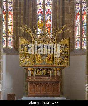 Autel à ailes gothiques dans l'église Saint-Pierre à l'abbaye Saint-Lambrecht, Sankt Lambrecht, Styrie, Autriche Banque D'Images