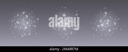 Sparkles blancs, effet de lumière des particules brillantes, étoiles brillantes, étoiles cosmiques, starburst fée Illustration de Vecteur