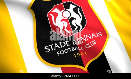 Un logo lumineux dans l'animation du FC Stade Rennais. Motion.l'emblème du club de football professionnel français de la ville du même nom. Utilisez un Banque D'Images